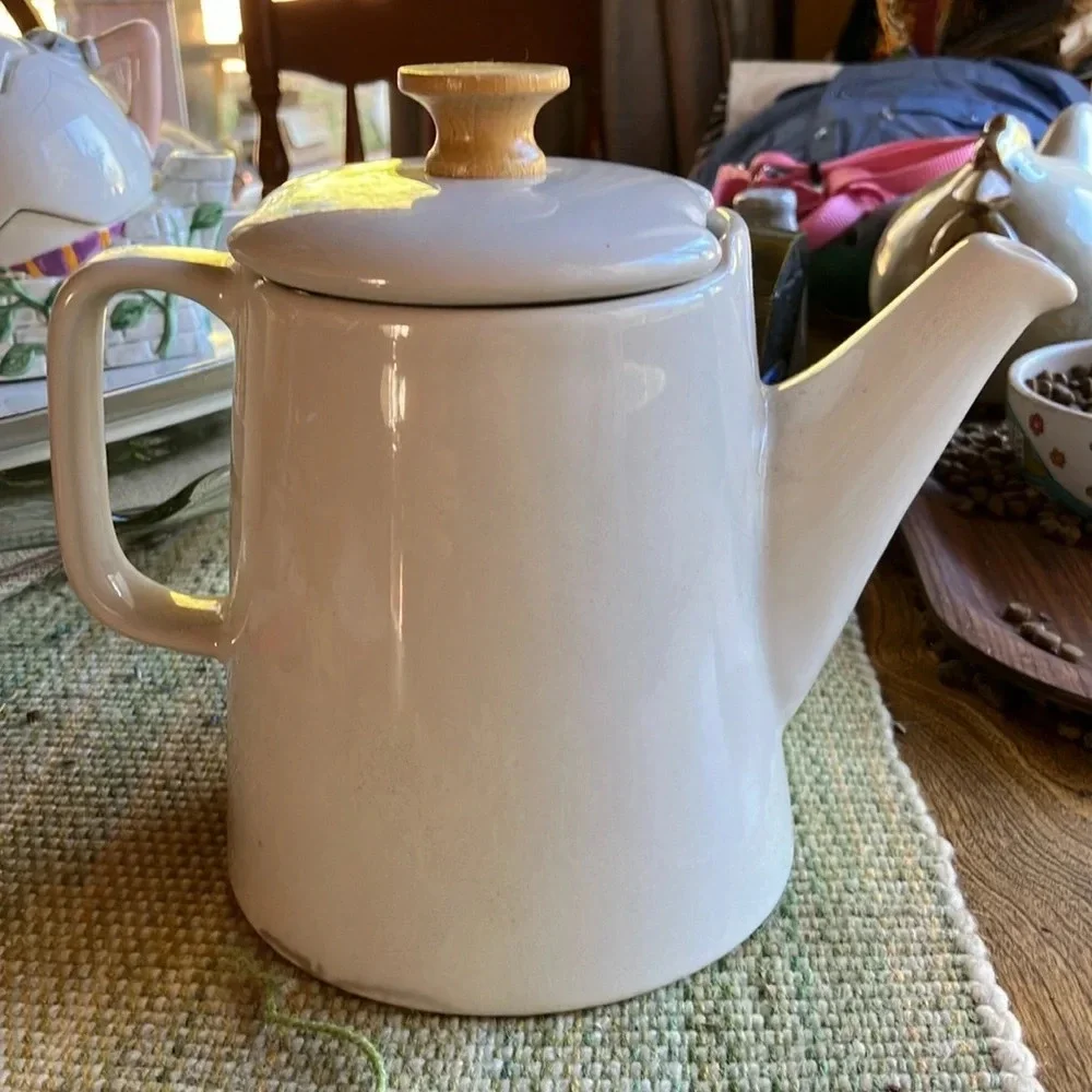 IKEA tea pot with wood knob white large coffee carafe or tea pot